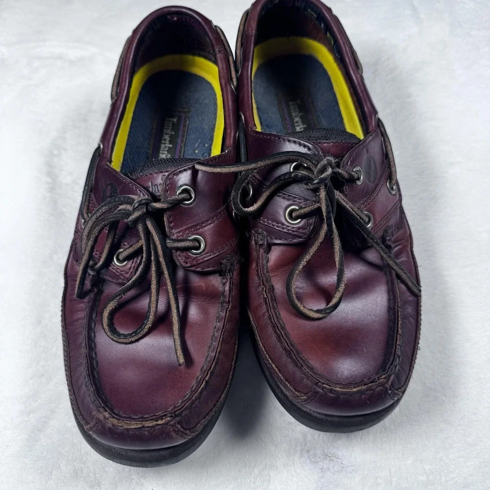 Timberland Boat Shoes Mens Size‎ 10 Burgundy Leather 2-Eye Deck Moc Gripstick